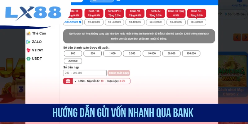 Hướng dẫn gửi vốn nhanh qua Bank