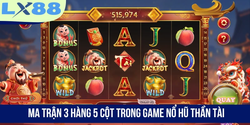 Ma trận 3 hàng 5 cột trong game Nổ Hũ Thần Tài
